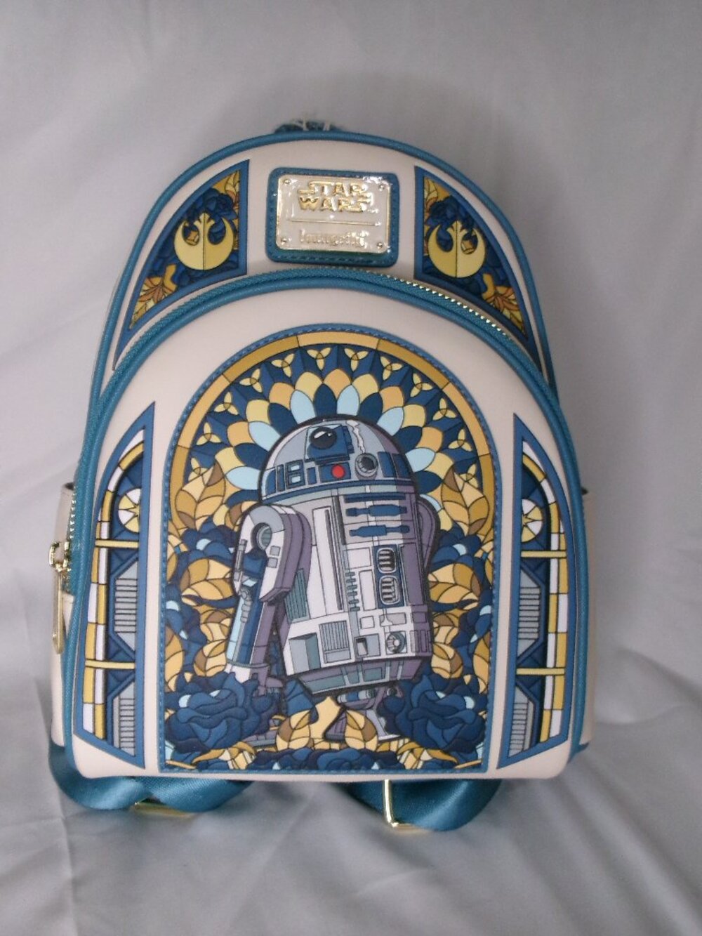 Disney Star Wars R2-D2 Loungefly Backpack with Stained Glass Background